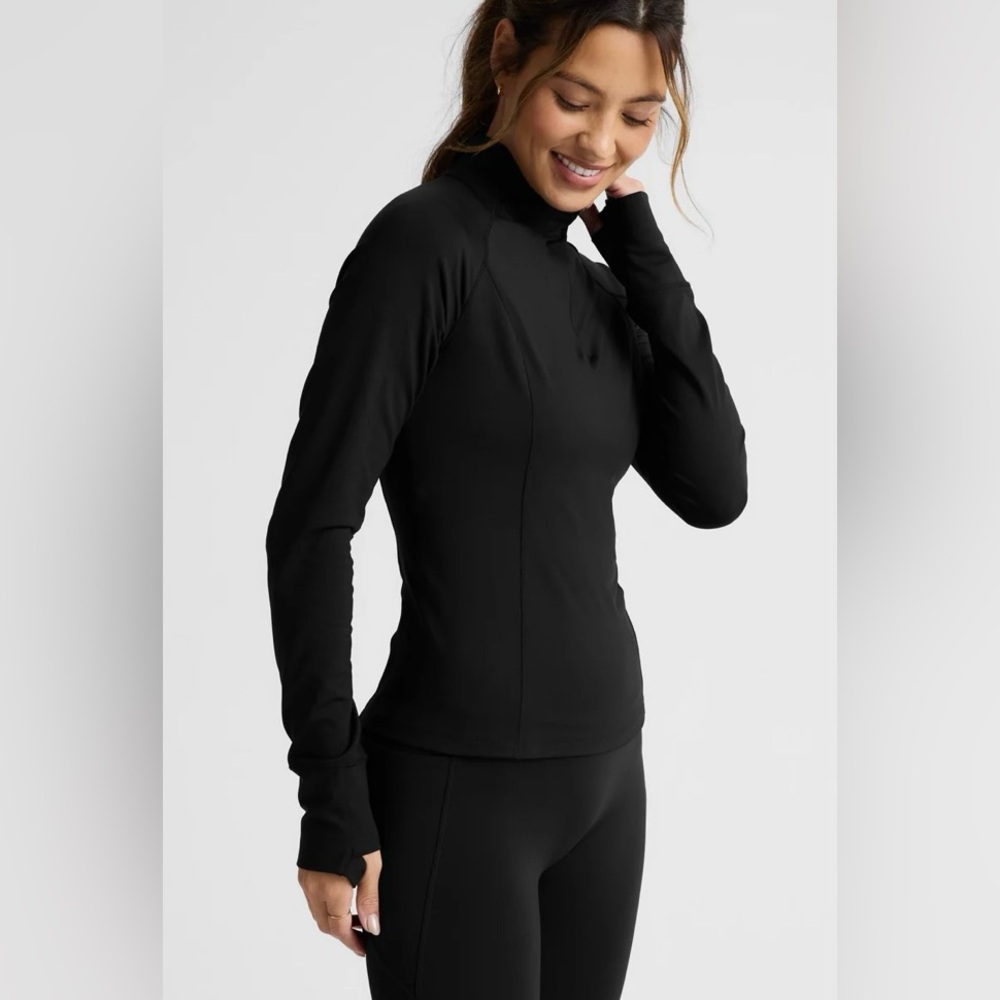 Beyond Yoga Pacer Fleece 1/4 Zip Mock Neck Top in Black Size XS / Small